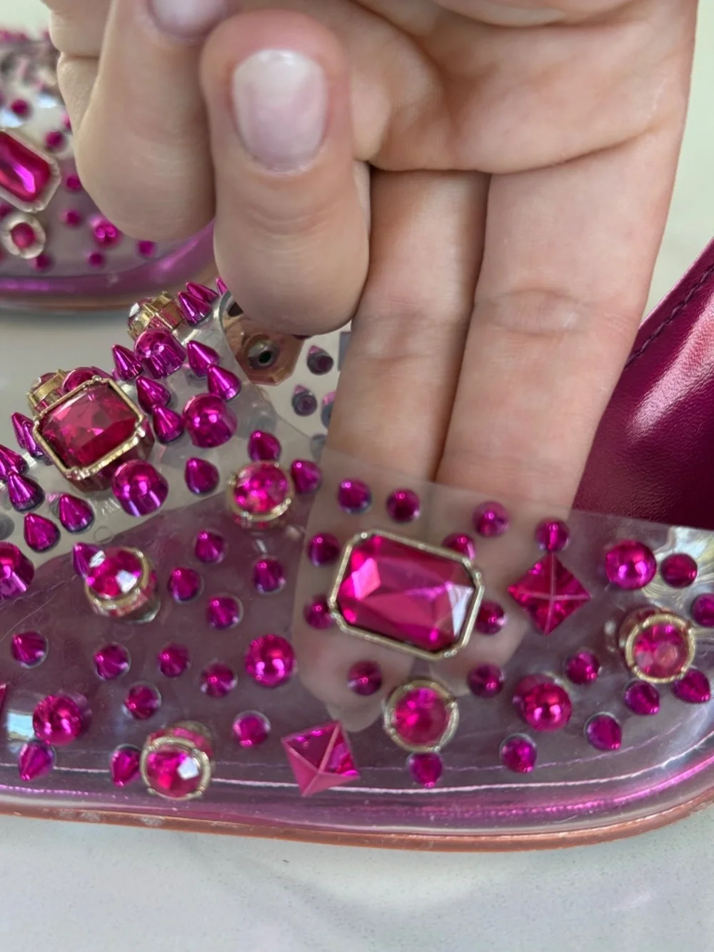 Azalea Wang Arthelia Pink Crystal Embellished Clear Pumps - Picture 12 of 14